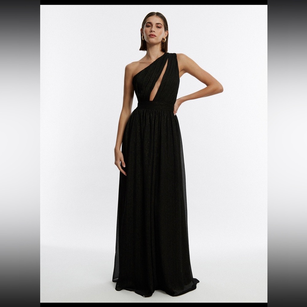 BCBG Black Cut Out One Shoulder Gown